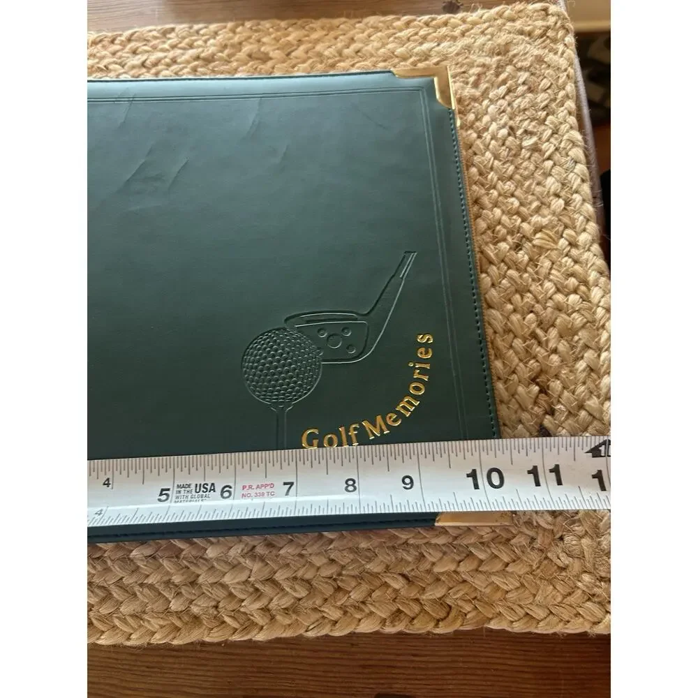 Vtg Golf Memories‎ Photo Album Golf Binder Green Faux Leather 30 Pages Brass